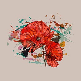 印花矢量圖 T恤圖案 植物 花朵 潑濺效果 免費(fèi)素材