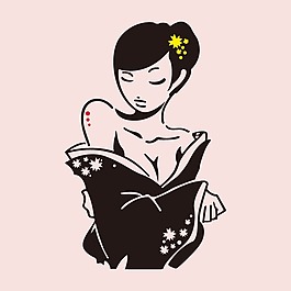 印花矢量圖 T恤圖案 人物圖案 女人 和服 免費素材