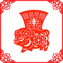 矢量豬剪紙圖片06