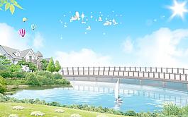 藍天白云草地