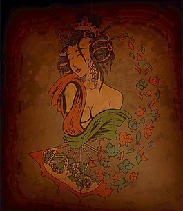 對(duì)垃圾背景矢量插畫(huà)藝妓