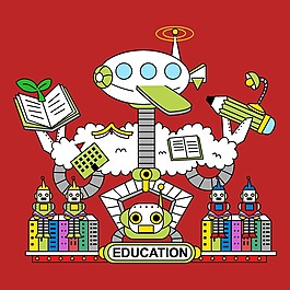 印花矢量圖 T恤圖案 卡通人物 機(jī)器人 生活元素 免費(fèi)素材