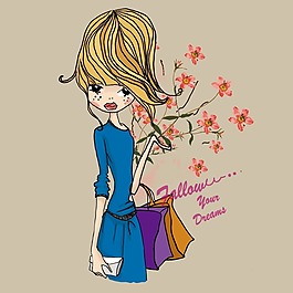 印花矢量圖 T恤圖案 圖文結(jié)合 人物 女孩 免費(fèi)素材