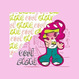 印花矢量圖 T恤圖案 圖文結(jié)合 人物 女孩 免費(fèi)素材