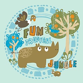 印花矢量圖 T恤圖案 圖文結(jié)合 卡通動物 犀牛 免費素材