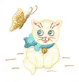 绣花 动物 猫 蝴蝶 免费素材