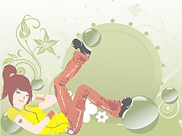女孩聽音樂上花的背景