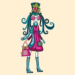 印花矢量圖 T恤圖案 卡通 人物 女孩 免費(fèi)素材