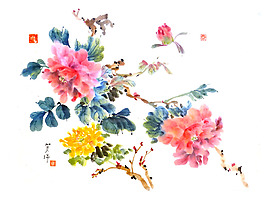 位圖 植物 寫意花卉 花朵 水墨畫 免費素材