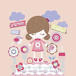 印花矢量圖 T恤圖案 圖文結(jié)合 人物 女孩 免費素材
