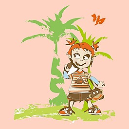 印花矢量圖 T恤圖案 人物 女孩 動物 免費(fèi)素材