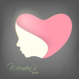 三八妇女节贺卡或海报粉红色的心形和灰色背景面对女性插画设计
