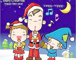 韓國(guó)三個(gè)孩子慶祝圣誕矢量圖素材010