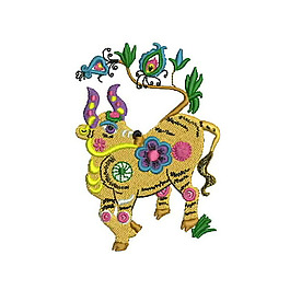繡花 卡通動物 牛 植物 花朵 免費素材