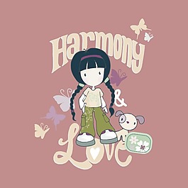 印花矢量圖 T恤圖案 圖文結(jié)合 人物 女孩 免費(fèi)素材