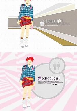韓國校園女孩矢量圖141