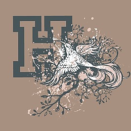 印花矢量圖 T恤圖案 圖文結(jié)合 動物 鳥 免費(fèi)素材