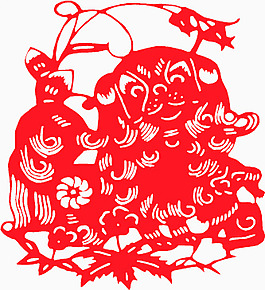 新春狗剪紙生肖喜慶矢量圖05