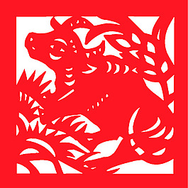 新年喜慶牛剪紙生肖矢量圖