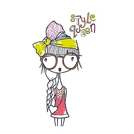 印花矢量圖 T恤圖案 圖文結(jié)合 人物 女孩 免費(fèi)素材