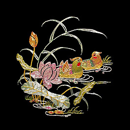 繡花 刺繡 中國風 植物 荷花 免費素材