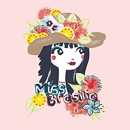 印花矢量圖 T恤圖案 圖文結(jié)合 人物 女孩 免費素材