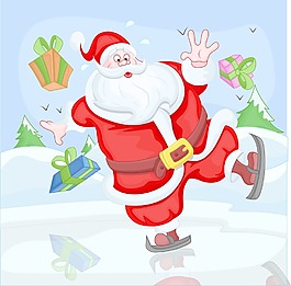 圣克勞斯滑雪有趣的卡通圣誕矢量插畫