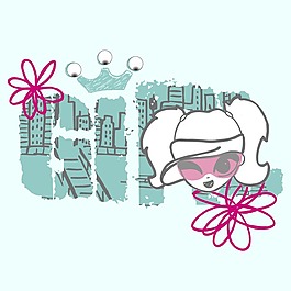 印花矢量圖 T恤圖案 圖文結(jié)合 人物 女孩 免費素材