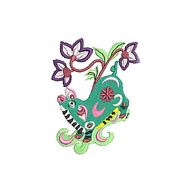 繡花 卡通動物 豬 植物 花朵 免費(fèi)素材