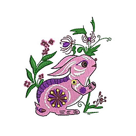 繡花 卡通動(dòng)物 兔子 植物 花朵 免費(fèi)素材