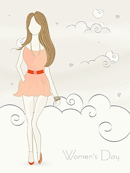 三八婦女節(jié)賀卡或海報在美麗的灰色背景的現(xiàn)代女孩插畫設(shè)計