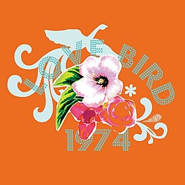 印花矢量圖 T恤圖案 圖文結(jié)合 植物 花朵 免費素材