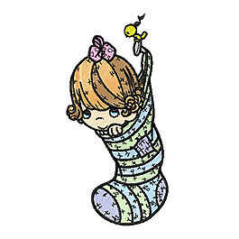 繡花 卡通人物 女孩 生活元素 襪子 免費素材