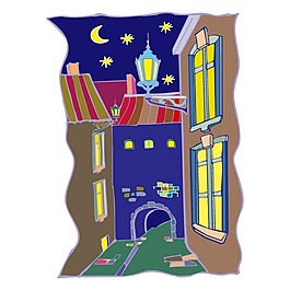印花矢量圖 T恤圖案 建筑 房屋 夜晚 免費(fèi)素材