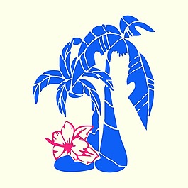 印花矢量图 T恤图案 绣花 植物 椰树 免费素材