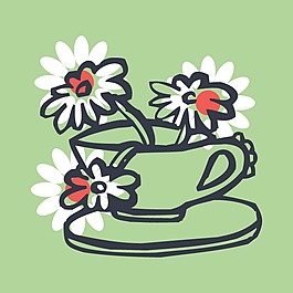 印花矢量圖 T恤圖案 圖文結合 生活元素 茶杯 免費素材