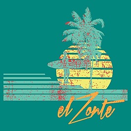 印花矢量圖 T恤圖案 圖文結(jié)合 植物 椰樹 免費素材