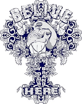 花卉矢量T恤設(shè)計(jì)的頭骨
