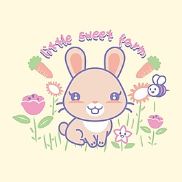 印花矢量圖 可愛(ài)卡通 卡通動(dòng)物 兔子 文字 免費(fèi)素材