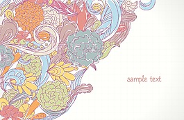 涂鴉與花卉插圖矢量背景