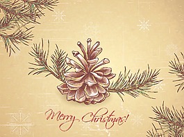 圣誕節(jié)插畫(huà)矢量與松果