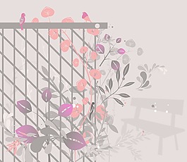 一个用花和鸟背景摘要说明