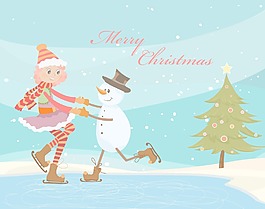 圣誕節(jié)矢量背景的女孩和雪人