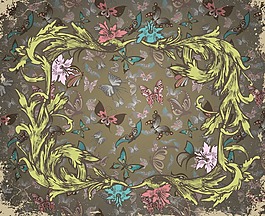 與蝴蝶矢量插圖畫(huà)花卉幀