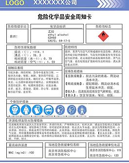 化工危險品安全周知卡