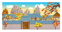 秋季景觀風(fēng)景插畫(huà)素材