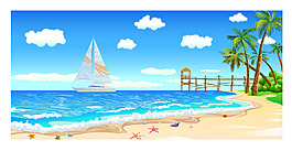 夏日沙灘美景插畫