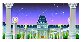 豪華建筑景觀插畫