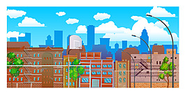 城市建筑風(fēng)景插畫(huà)
