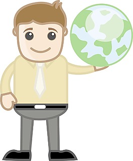 男人抱着地球旅行和世界旅游概念卡通生意